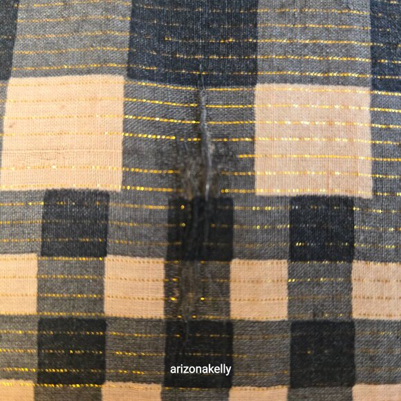 Nicholas K HUGE Distressed Cotton Scarf Black & Tan With Gold Thread - Picture 7 of 16